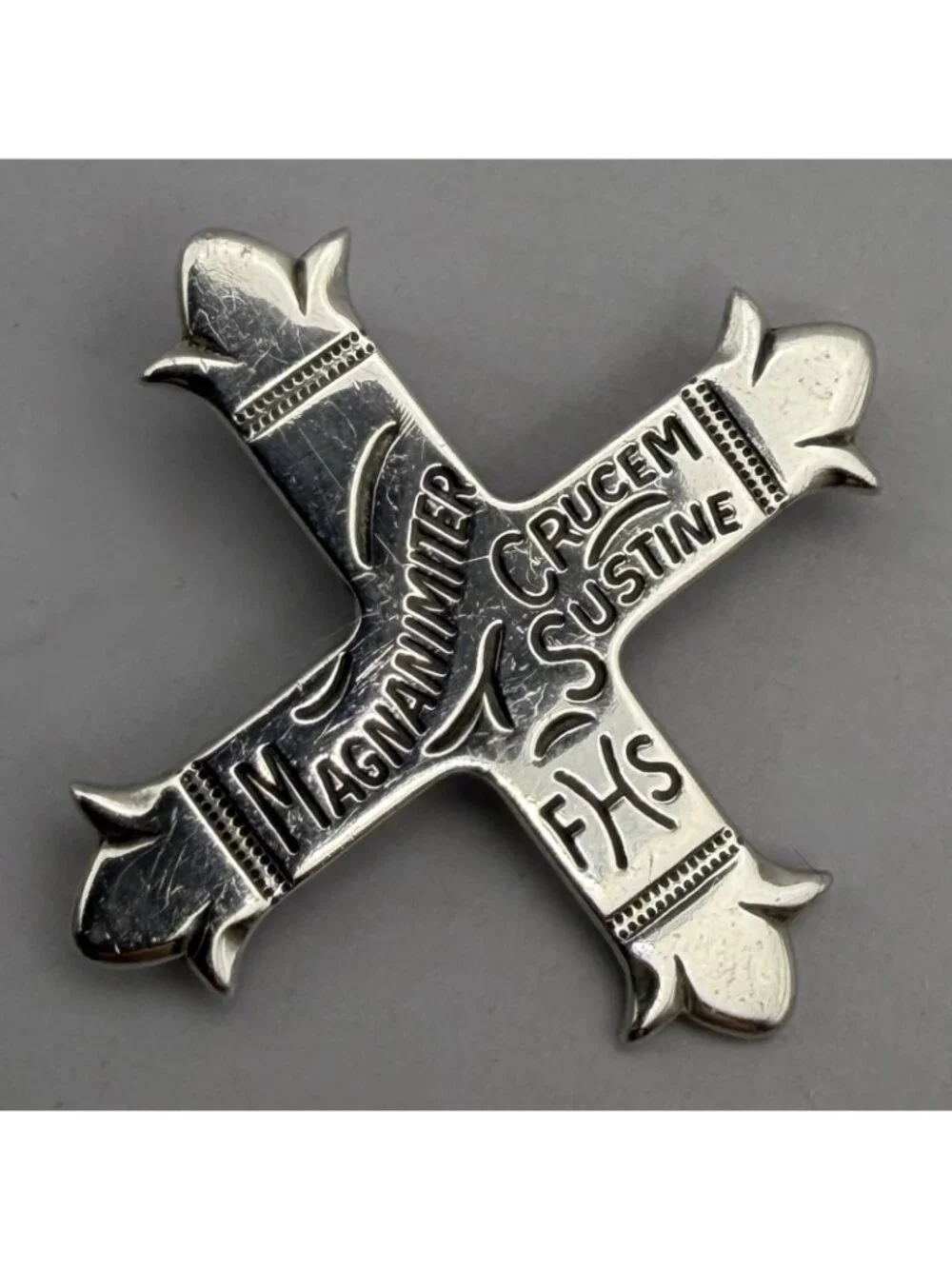 James Avery Cross Brooch Pendant Convertible Sterling Silver Latin Motto Etched